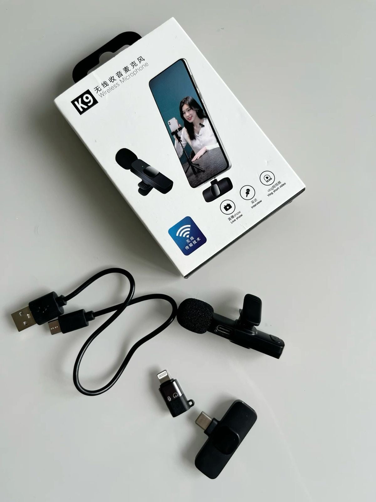 Micrófono Inalámbrico K9 – Sonido Claro y Profesional para tus Videos