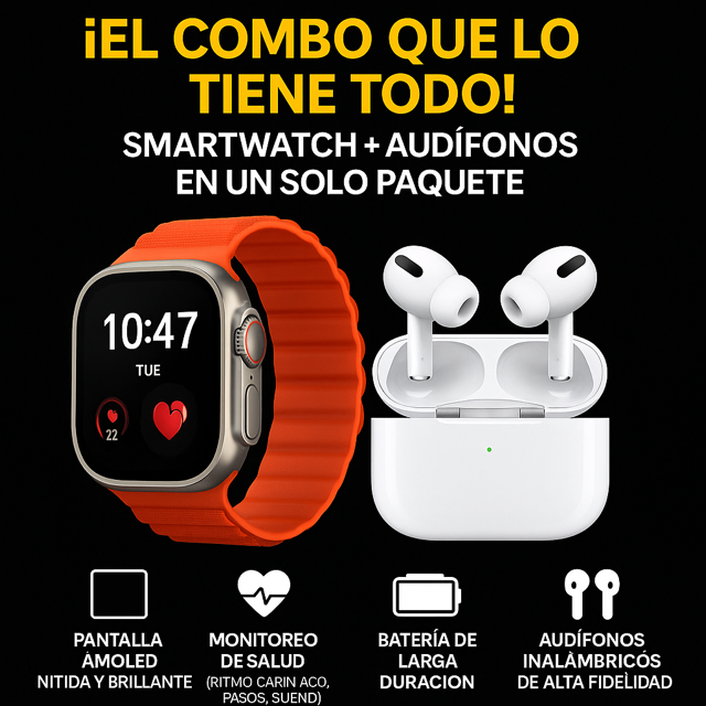 HR5 ULTRA3 – Smartwatch + Audífonos inalámbricos, ¡Tecnología 2 en 1!